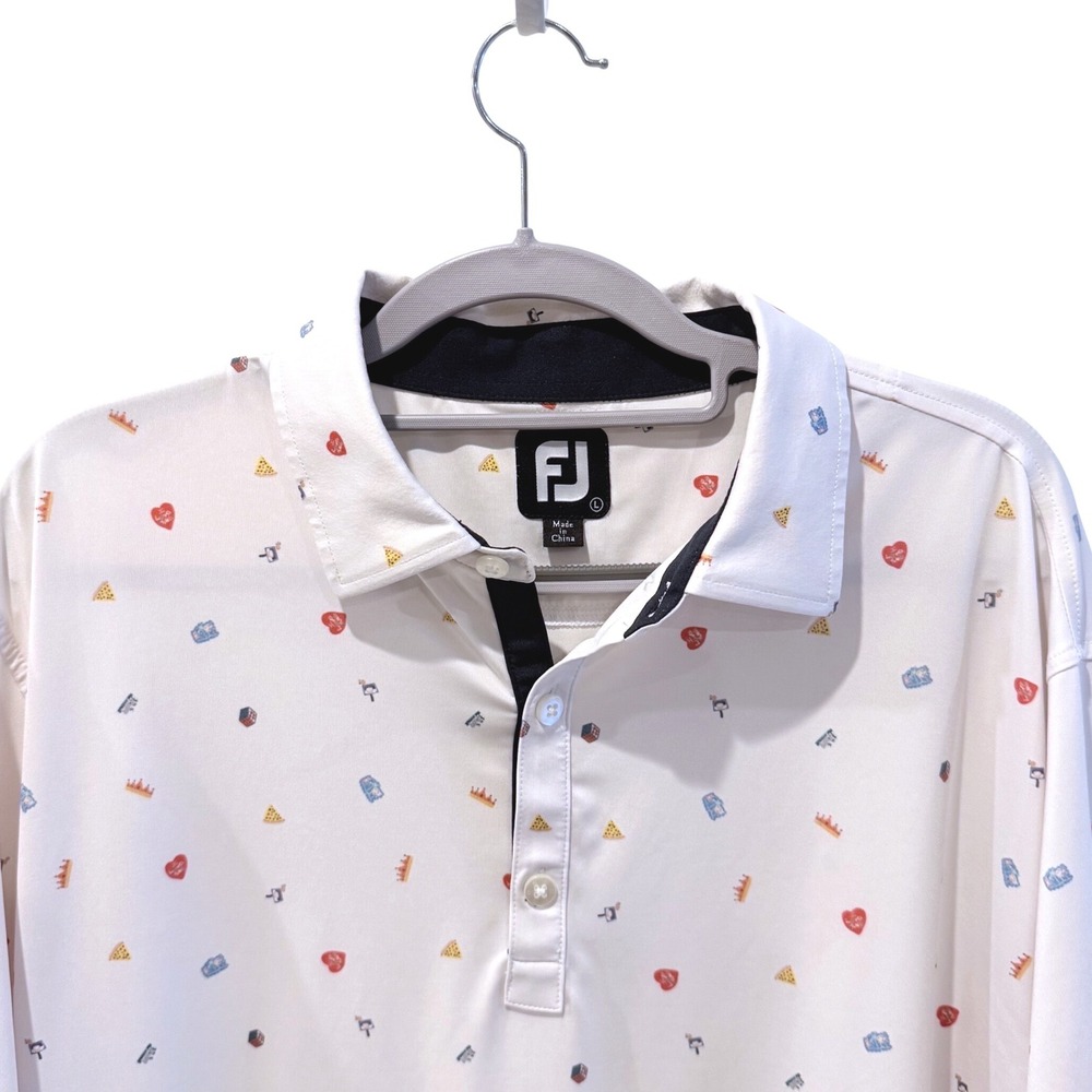 FootJoy Performance Polo White Novelty Food Print Golf Shirt Mens Large